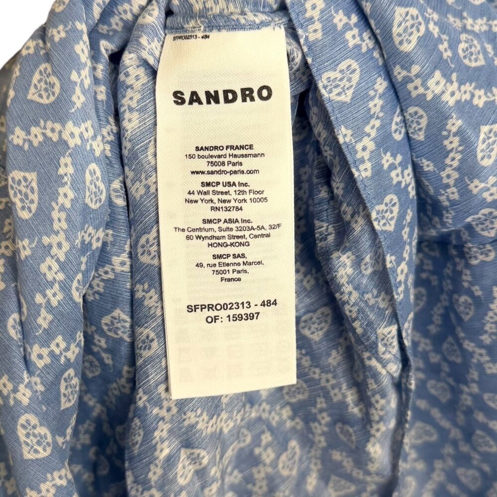 Sandro Million Linen Silk Tiered Belted Floral Crepe‎ Mini Shirt Dress Blue 6 - Picture 6 of 8